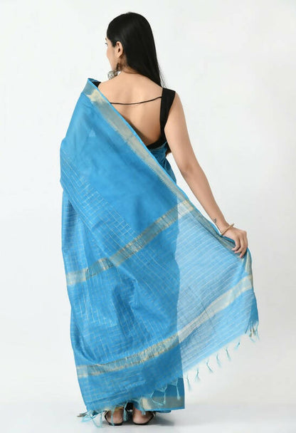Mominos Fashion Moeza Sky Blue Bhagalpuri Handloom Silk Raj Shree Saree with unstitched Blouse piece