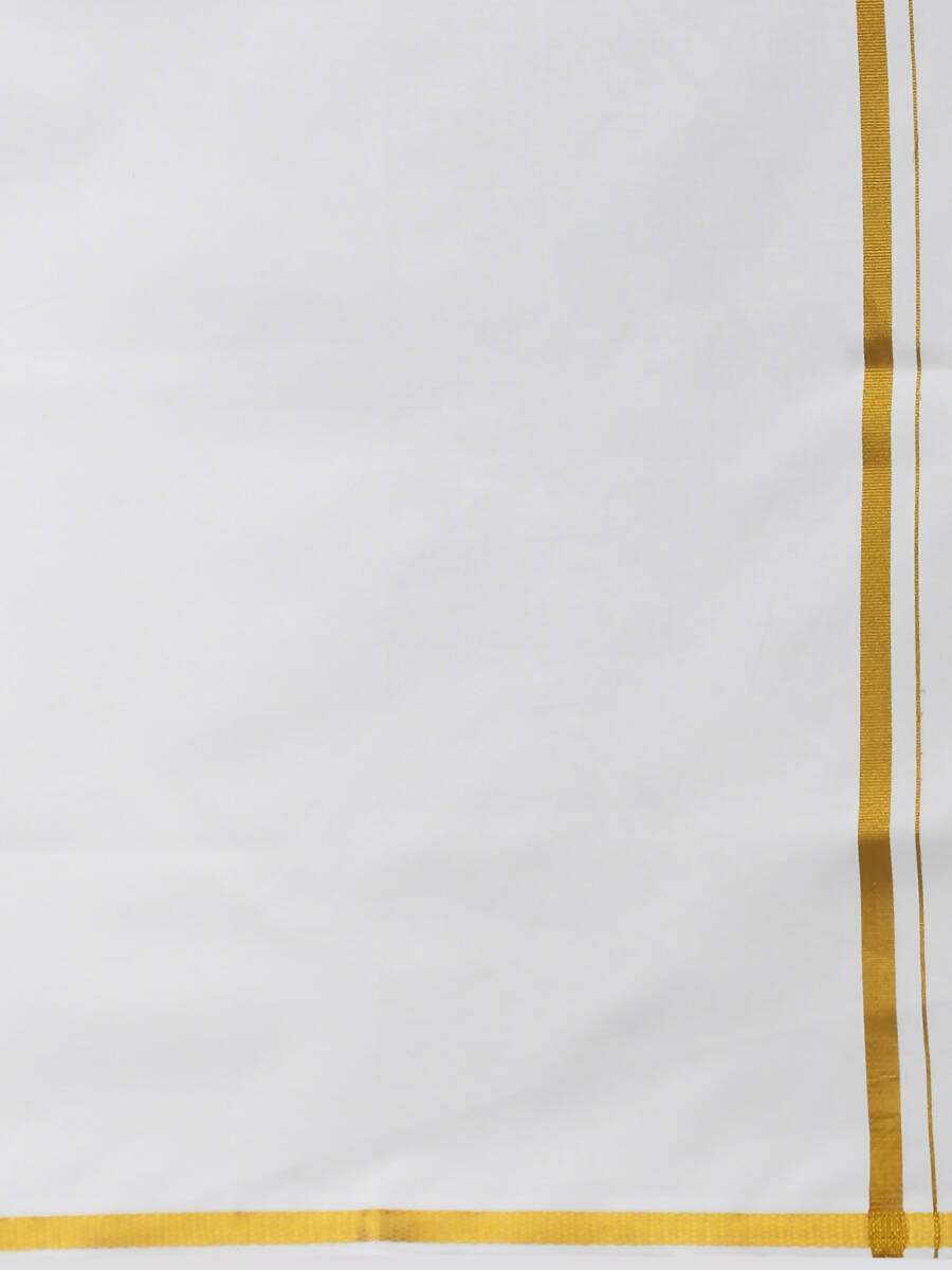 Ramraj Cotton Mens Poly Cotton 1/2" Gold Jari Dhoti - White