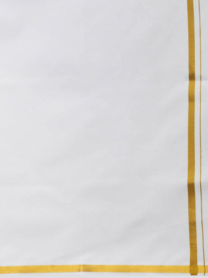 Ramraj Cotton Mens Poly Cotton 1/2" Gold Jari Dhoti - White