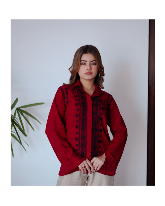 Zibaa Ruby Luxury Rayon Chikankari Shirt