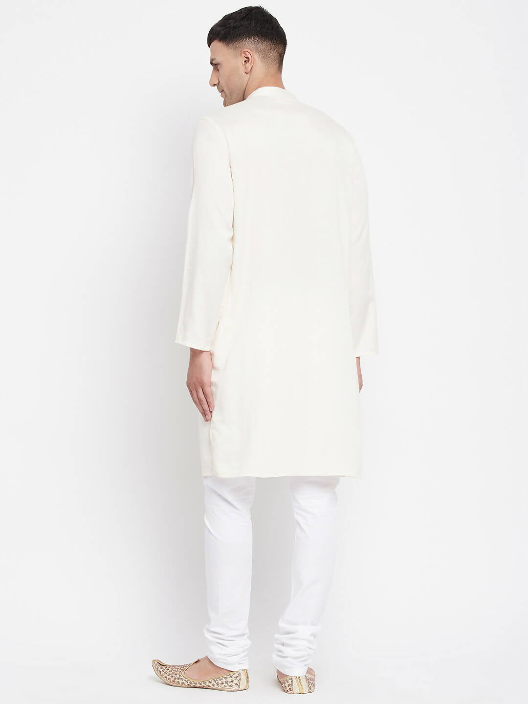 Even Apparels Cream Rayon Men's Kurta With Band Collar