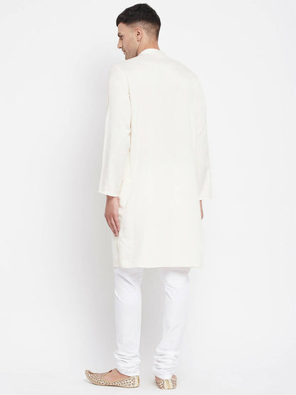 Even Apparels Cream Rayon Men's Kurta With Band Collar