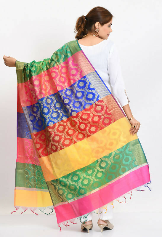 Mominos Fashion Moeza Banarsi Silk Floral Woven Design Multi Dupatta For Women