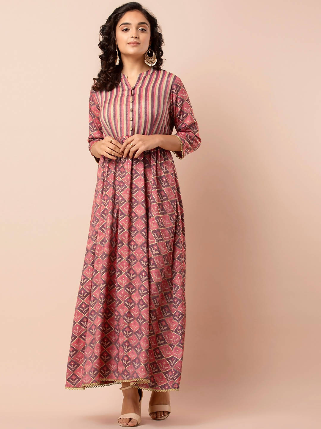 Indya Orange Printed Maxi Dress