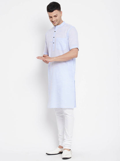 Even Apparels Blue Color Pure Cotton With Band Collar Men's H/S Kurta