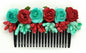 Light Green & Red Flower Hair comb