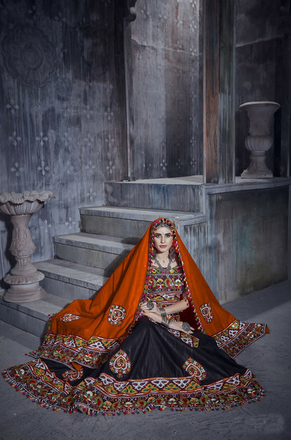 AI Fashion Black Art Silk Designer Navratri Lehenga Choli Collection
