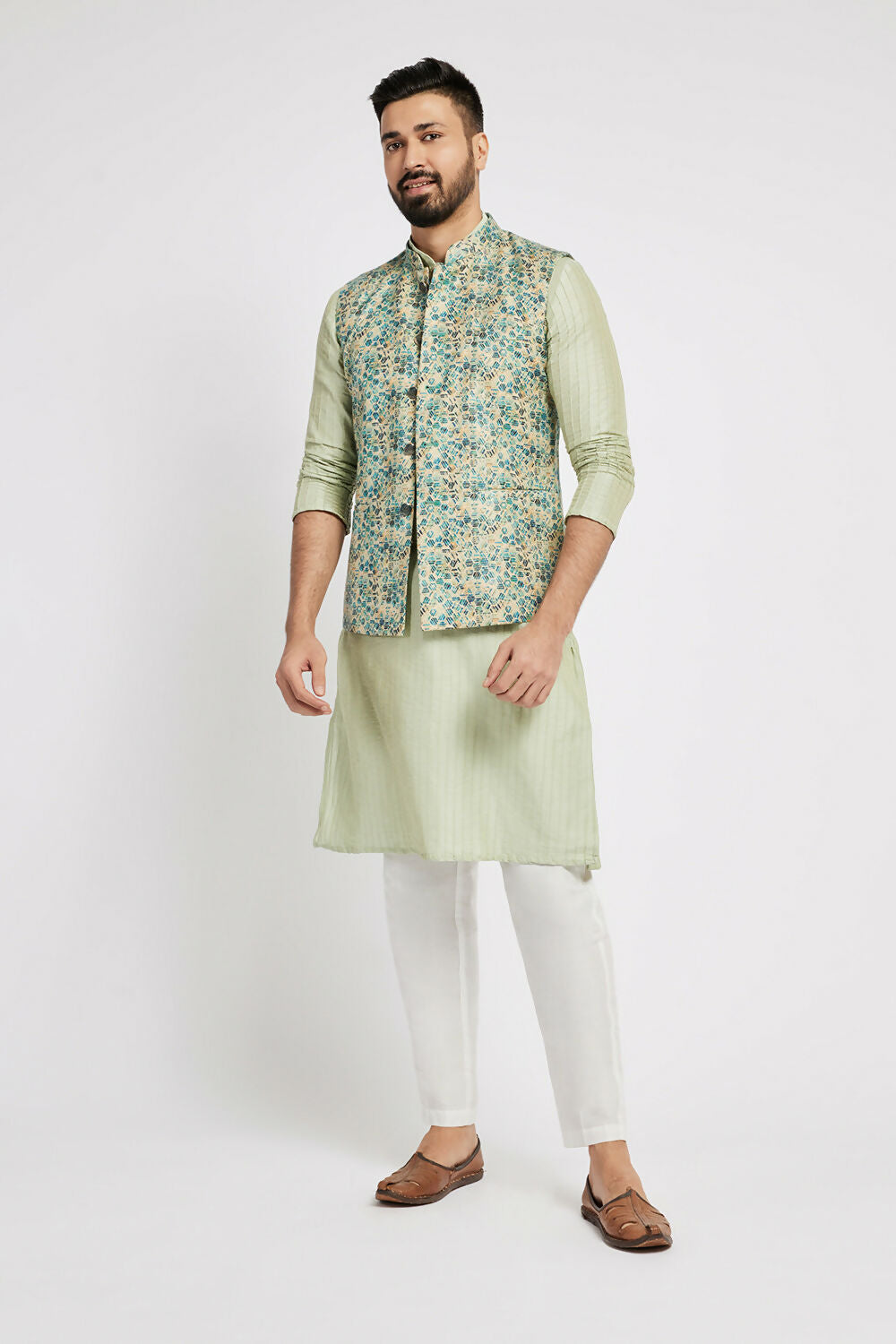 Ethnic India Blue Bundi Men's Jacket Geometric Polyester