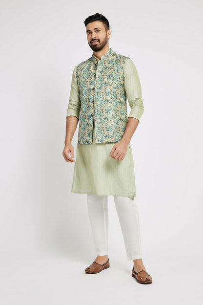 Ethnic India Blue Bundi Men's Jacket Geometric Polyester