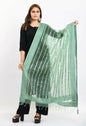 Mominos Fashion Moeza Women's Orgenza Mirror Stripe Thread Work Pista Green Dupatta