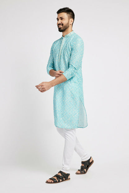 Ethnic India Blue Men's Kurta Embellished Polyester