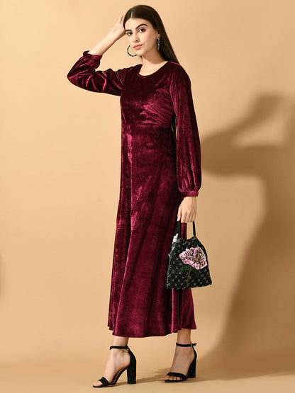 Myshka Women's Violet Fit and Flare Party Dress