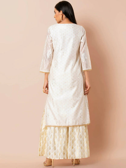 Indya White Embroidered Kurta