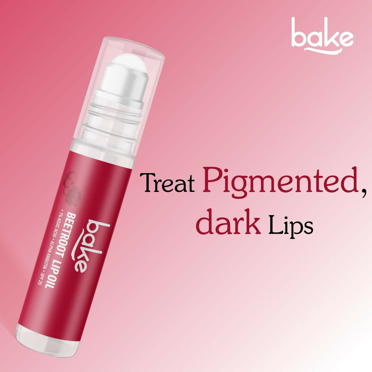 Bake 1% Kojic Acid Beetroot Tinted Lip Balm Oil for Dark & Pigmented Lips with SPF 25 & Alpha Arbutin