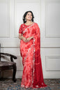 Morchari Red Crepe Hand Embroidery Saree And Stitched Blouse