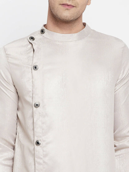 Even Apparels Beige Rayon Men's Sherwani Kurta With Asymetrical Cut