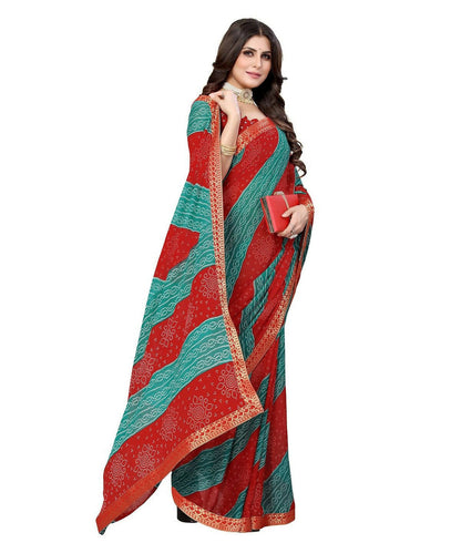 Vamika Red Georgette Printed With Lace Saree (MANYA RED RAMA)