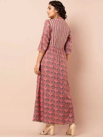 Indya Orange Printed Maxi Dress