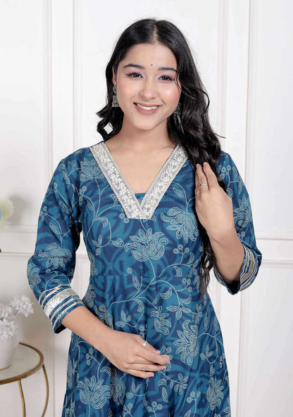 Miravan Women's Jashn Hand Block Printed Ethnic anarkali kurta and dupatta