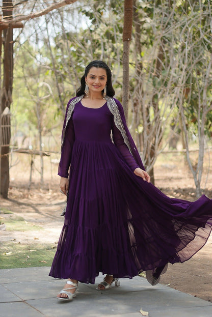 Joban Fashion Purple Georgette Sequence Embroidery Work Kurta Set