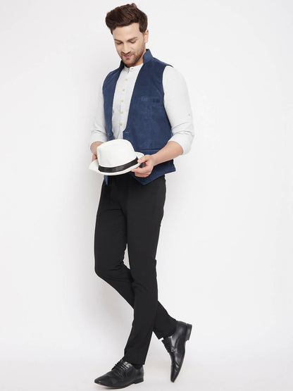 Even Apparels Blue Merino Men Woven Nehru Jacket
