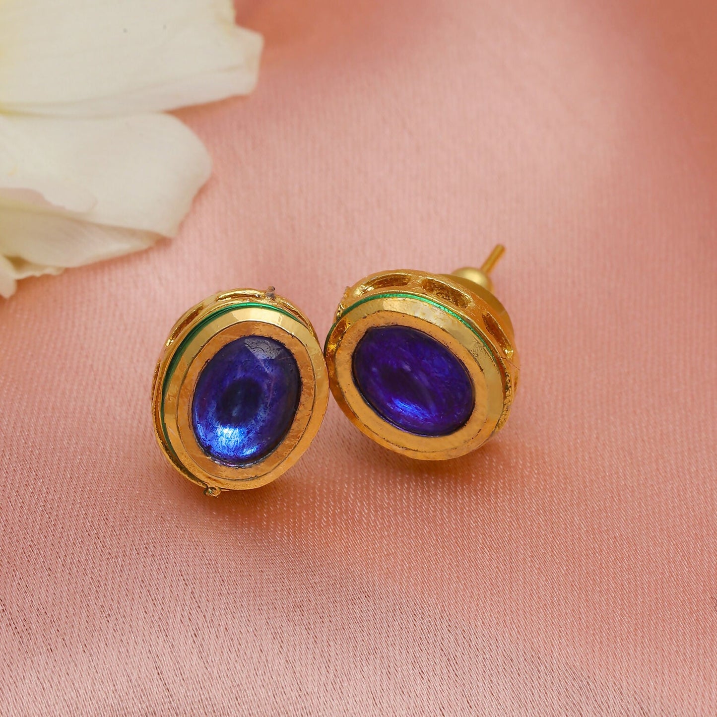 Blue Kundan Studs (Blue) - Ruby Raang