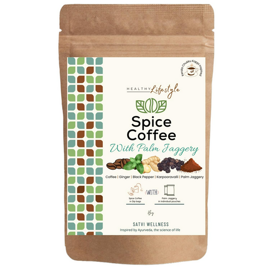 Satvi Wellness Chukkukappi With Karpooravalli/ Panikoorkka and Palm Jaggery Blend of Coffee | Spice Coffee in Tea Bags | Herbal Infusions
