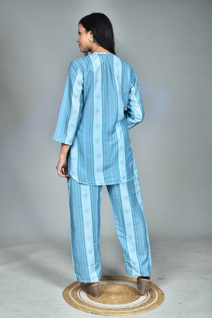 Morchari Digital Print Semi Muslin Co-Ord Set Top & Trouser-Multicolor