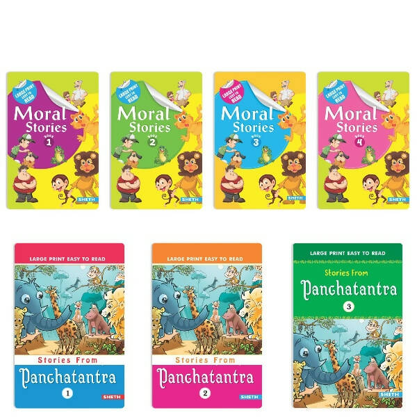 Large Print Easy to Read Moral & Panchtantra Stories Books Set of 7| Children Stories Books| Ages 6 - 12 Year