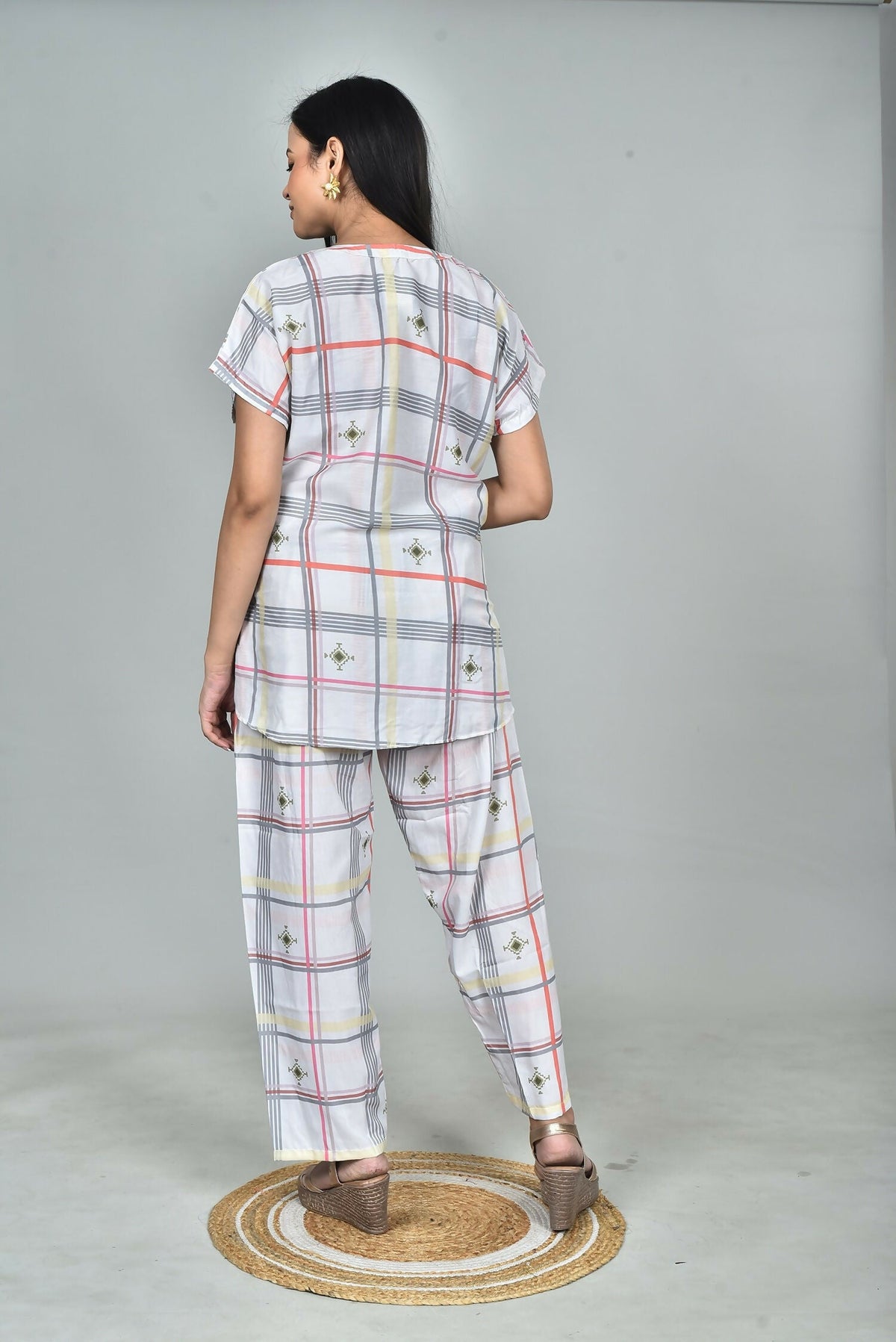 Morchari Digital Print Semi Muslin Co-Ord Set Top & Trouser-Multicolor