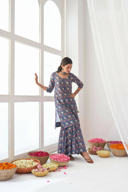 Designer Stylish Blue Muslin Stitched Suit With Dupatta - Anbazaar