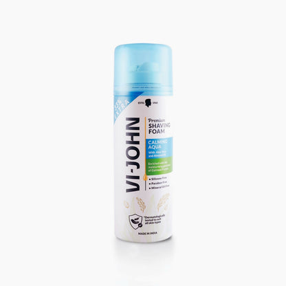 VI-JOHN Dermatologically Tested Premium Claming Aqua Shaving Foam Enriched with Aloevera & Almond Oil Free From Silicone, Paraben & Mineral Oil