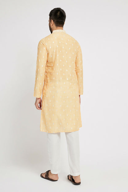 Ethnic India Yellow Men's Kurta Ethnic Motifs Polyester
