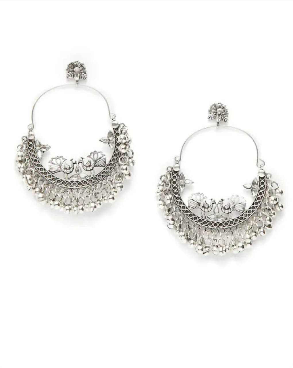 Mominos Fashion Silver-Plated Peacock Design Chandbali Earrings