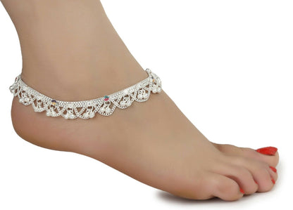 AanyaCentric Gold-Polished Mangalsutra Pendant Earring Set & Silver Plated Anklet