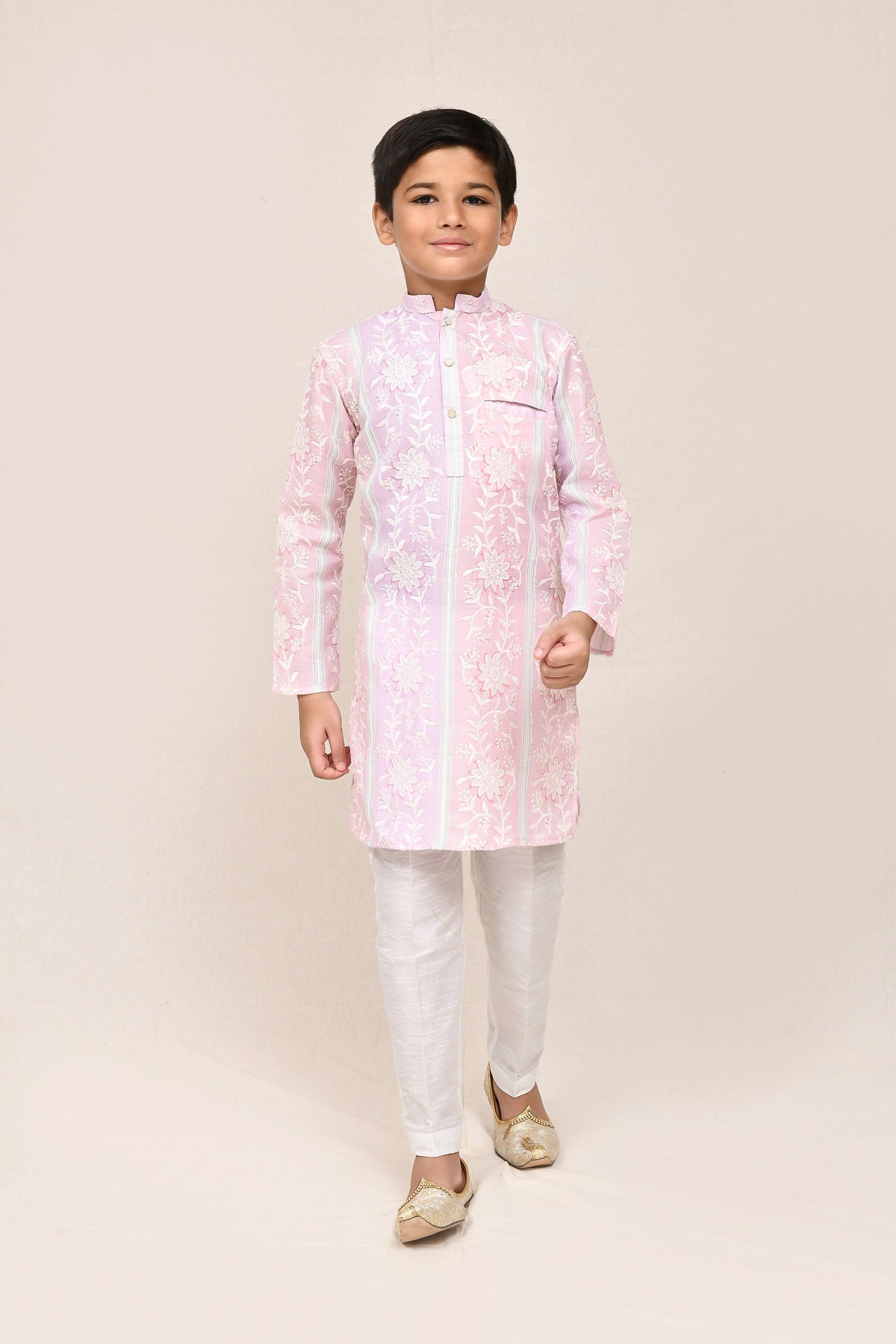 Joban Fashion Cotton Pink & Light Purple Kurta With Straight Fit Pant