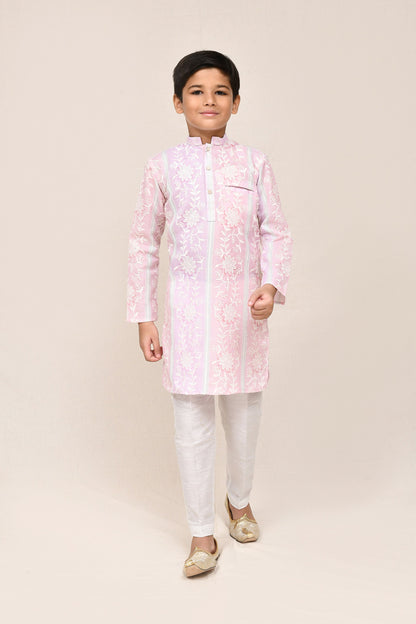 Joban Fashion Cotton Pink & Light Purple Kurta With Straight Fit Pant