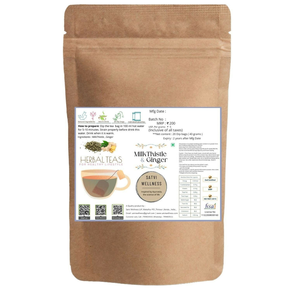 Satvi Wellness Milk Thistle Ginger Tea | Blend of Milk Thistle Ginger Tea Bags | Herbal Tea