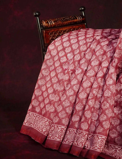 Red Onion All Over Printed Semi Chanderi Saree By Gayathri Reddy Designer Studio