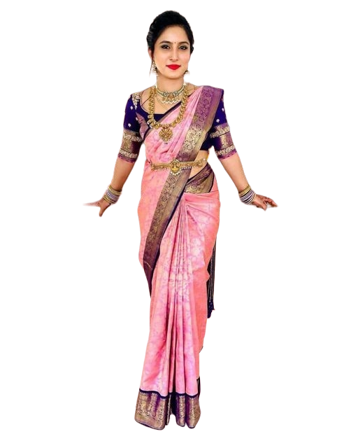 Vamika Weaving Banarasi Jacquard Pink Kanjivaram Saree