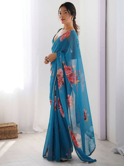 Traditional Partywear Blue Georgette Fancy Saree-Pavitra
