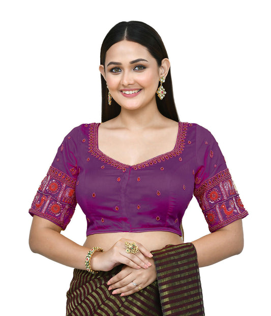Joban Fashion Women's Purple Embroidered Stitched Blouse