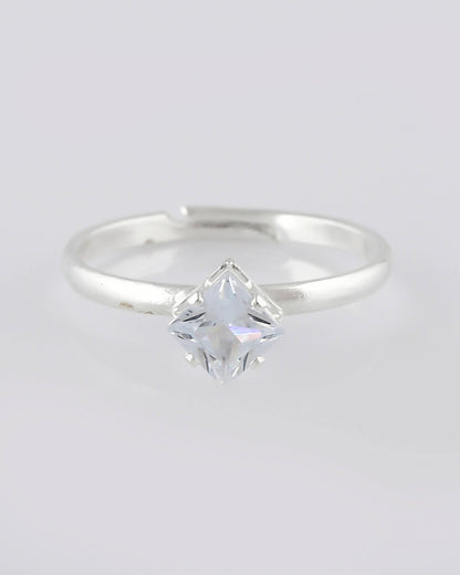 VOJ white CZ-detail Stainless Steel Cubic Zirconia Silver Plated adjustable finger Ring