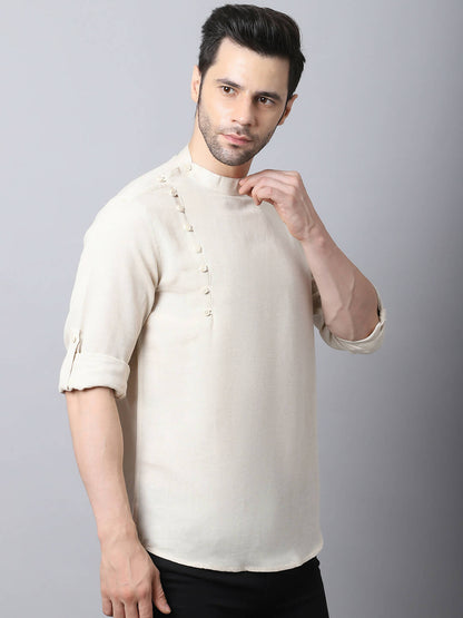 Even Apparels Cream Pure Cotton Men's Kurta With Side Placket