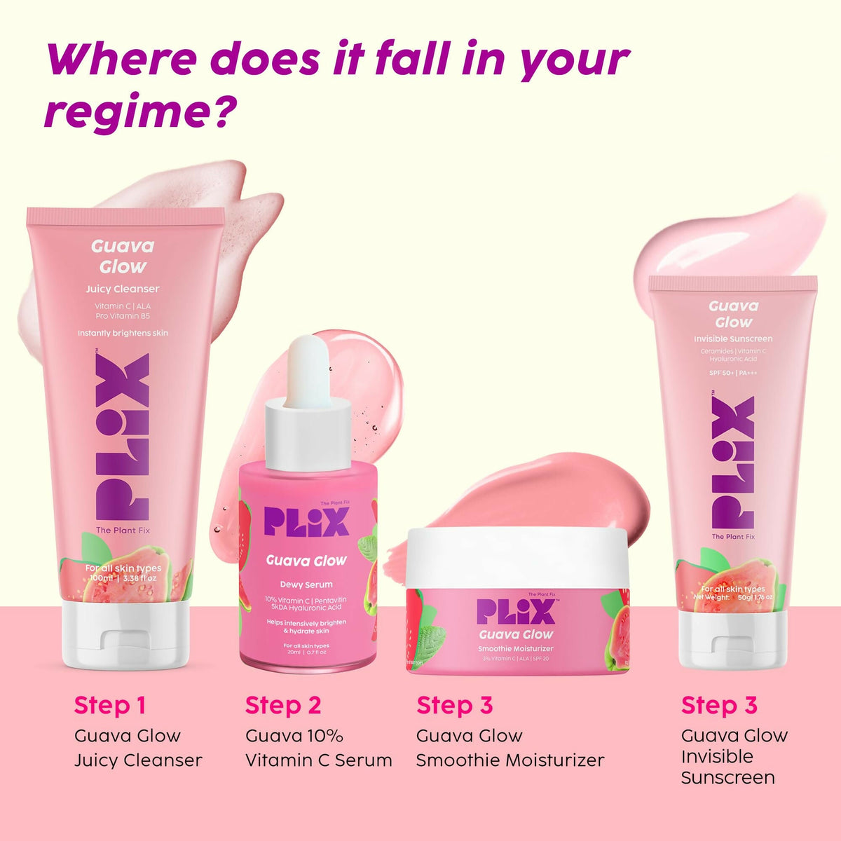 PLIX The Plant Fix SPF 50+ Guava Glow Sunscreen & 10% Vitamin C Guava Face Serum
