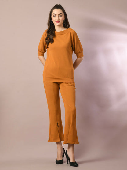 Myshka Women's Mustard Solid Party Parallel Trousers
