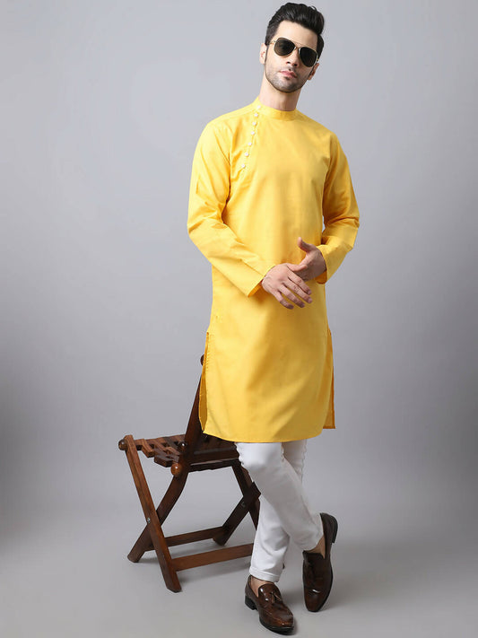 Even Apparels Yellow Pure Cotton Men's Kurta With Side Placket