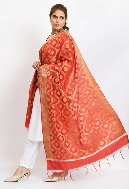 Mominos Fashion Moeza Women's Banarsi Silk All Over Woven Design Red Dupatta