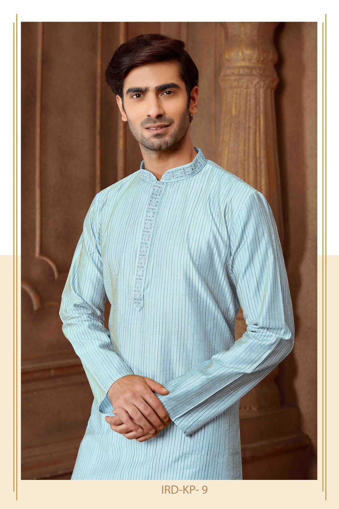 Joban Fashion Sky Blue Art Silk Blend Strips kurta Pyjama