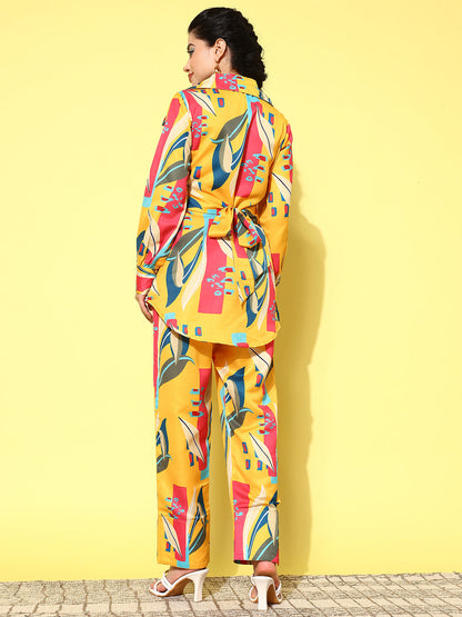 Yufta Yellow and Pink Printed Satin Co-Ords